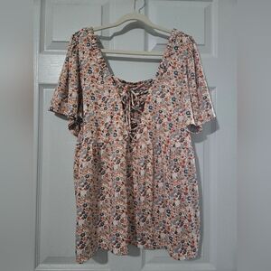 Floral Lace-Up Women's Top